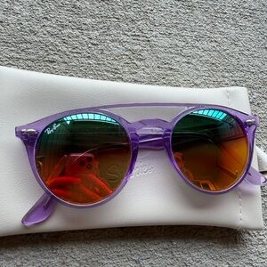Ray-Ban Purple Frame Sunglasses with Mirrored Multicolor Lenses